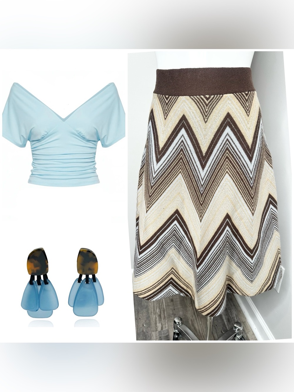 Fabulous Chevron Knit A-Line Skirt in Brown and Cream s/M